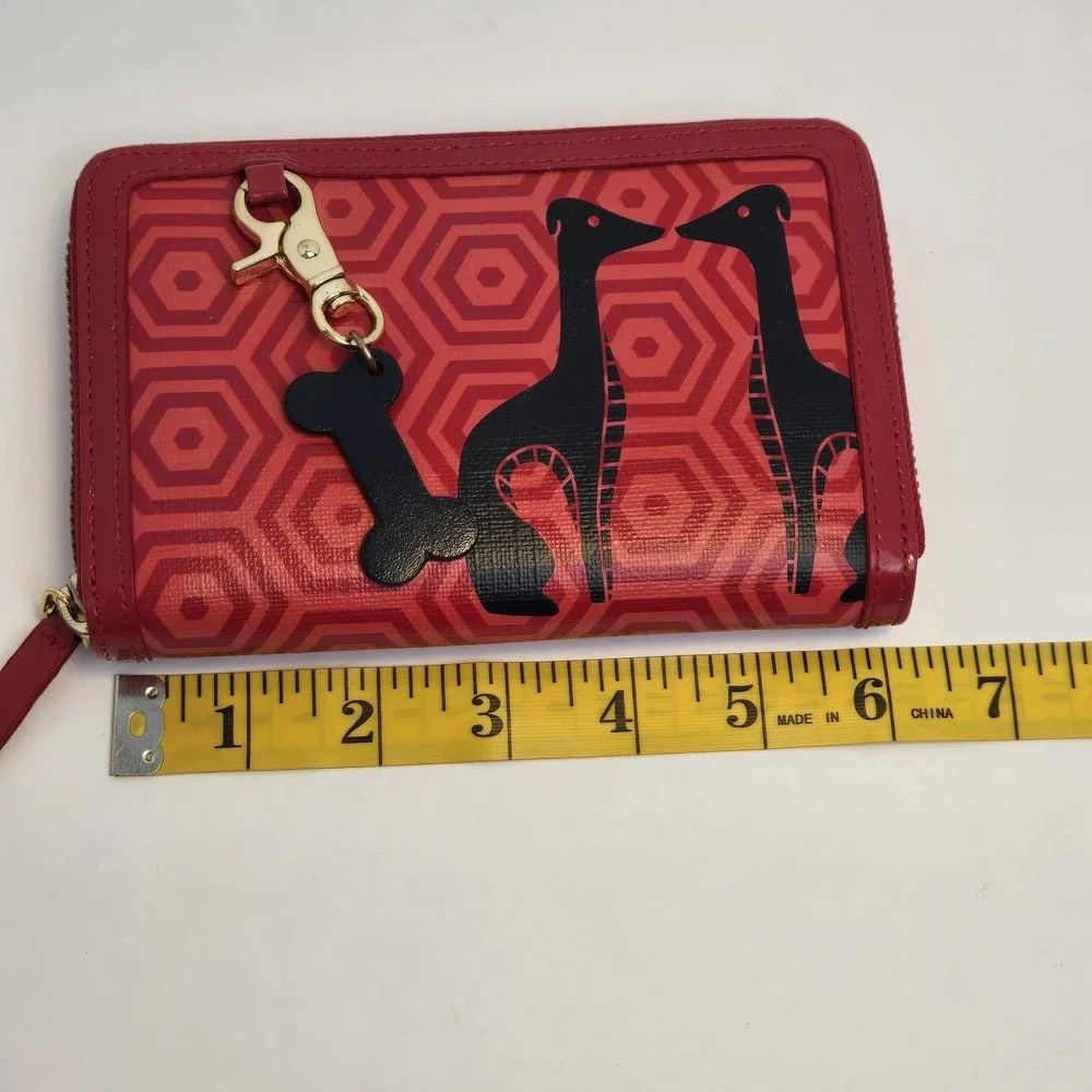 Jonathan Adler Red Geometric Print With Dogs Zip Around Continental Wallet Rare